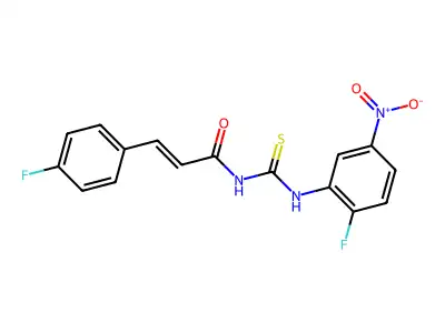N-[(2-fluoro-5-nitrophenyl)carbamothioyl]-3-(4-fluorophenyl)prop-2-enamide structure
