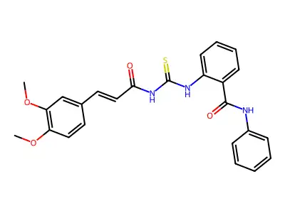 2-[3-(3,4-dimethoxyphenyl)prop-2-enoylcarbamothioylamino]-N-phenylbenzamide structure