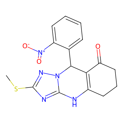 2-(methylsulfanyl)-9-(2-nitrophenyl)-5,6,7,9-tetrahydro[1,2,4]triazolo[5,1-b]quinazolin-8(4H)-one structure
