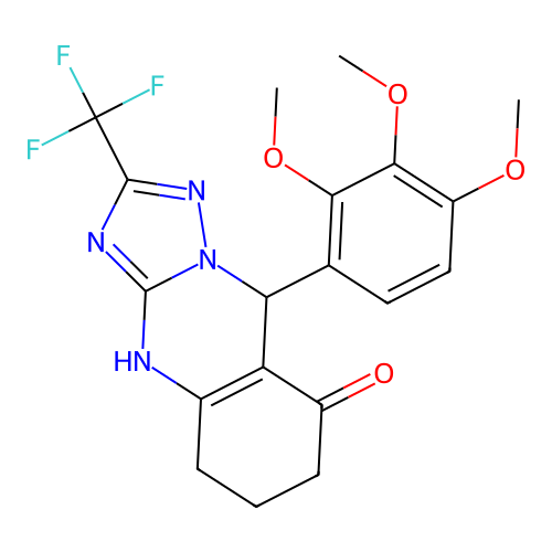 2-(trifluoromethyl)-9-(2,3,4-trimethoxyphenyl)-5,6,7,9-tetrahydro-[1,2,4]triazolo[5,1-b]quinazolin-8(4H)-one structure