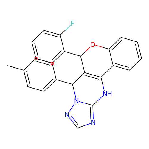 6-(2-fluorophenyl)-7-(4-methylphenyl)-7,11-dihydro-6H-chromeno[4,3-d][1,2,4]triazolo[1,5-a]pyrimidine structure