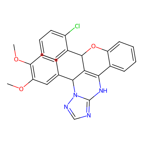 6-(2-chlorophenyl)-7-(3,4-dimethoxyphenyl)-7,12-dihydro-6H-chromeno[4,3-d][1,2,4]triazolo[1,5-a]pyrimidine structure
