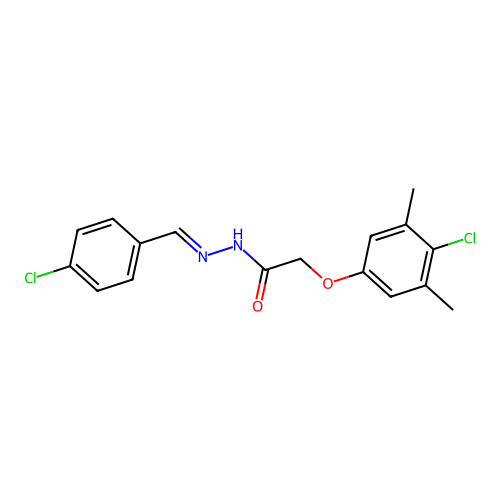 2-(4-chloro-3,5-dimethylphenoxy)-N-[(4-chlorophenyl)methylideneamino]acetamide structure
