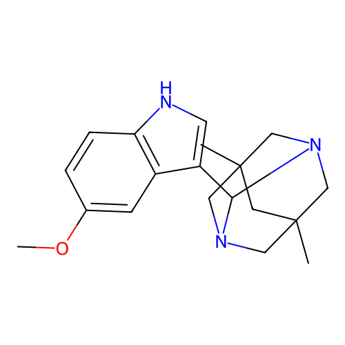 2-(5-methoxy-1H-indol-3-yl)-5,7-dimethyl-1,3-diazatricyclo[3.3.1.1~3,7~]decane structure