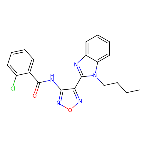 N-[4-(1-butyl-1H-benzimidazol-2-yl)-1,2,5-oxadiazol-3-yl]-2-chlorobenzamide structure