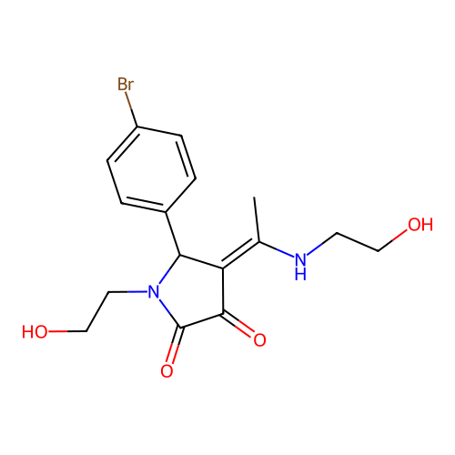 (4Z)-5-(4-bromophenyl)-1-(2-hydroxyethyl)-4-{1-[(2-hydroxyethyl)amino]ethylidene}pyrrolidine-2,3-dione structure