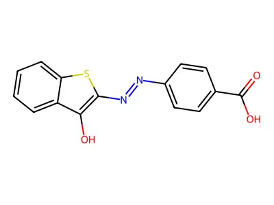 (E)-4-((3-hydroxybenzo[b]thiophen-2-yl)diazenyl)benzoic acid structure