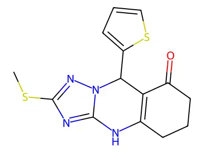 2-(methylsulfanyl)-9-(thiophen-2-yl)-5,6,7,9-tetrahydro[1,2,4]triazolo[5,1-b]quinazolin-8(4H)-one structure