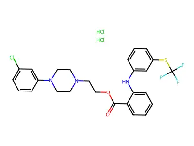 Benzoic acid, 2-((3-((trifluoromethyl)thio)phenyl)amino)-, 2-(4-(3-chlorophenyl)-1-piperazinyl)ethyl ester, dihydrochloride structure