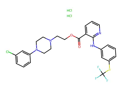 3-Pyridinecarboxylic acid, 2-((3-((trifluoromethyl)thio)phenyl)amino)-, 2-(4-(3-chlorophenyl)-1-piperazinyl)ethyl ester, dihydrochloride structure