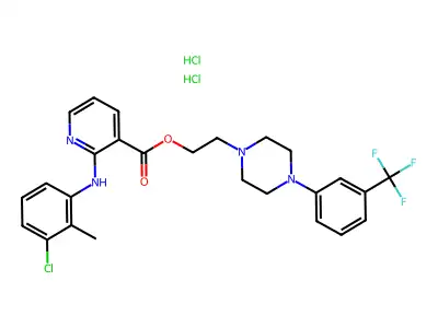 3-Pyridinecarboxylic acid, 2-((3-chloro-2-methylphenyl)amino)-, 2-(4-(3-(trifluoromethyl)phenyl)-1-piperazinyl)ethyl ester, dihydrochloride structure