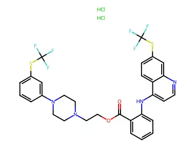 Piperazineethanol, 4-(3-trifluoromethylthio)phenyl-, N-(7-trifluoromethylthio-4-quinolyl)anthranilate, dihydrochloride structure