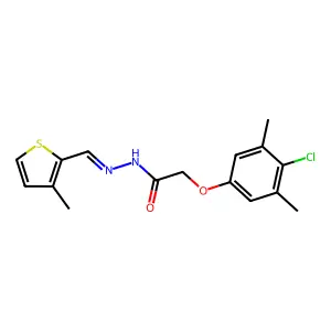 2-(4-chloro-3,5-dimethylphenoxy)-N-[(3-methylthiophen-2-yl)methylideneamino]acetamide structure