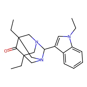 5,7-diethyl-2-(1-ethyl-1H-indol-3-yl)-1,3-diazatricyclo[3.3.1.1~3,7~]decan-6-one structure