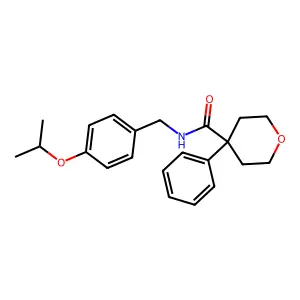 4-phenyl-N-[(4-propan-2-yloxyphenyl)methyl]oxane-4-carboxamide structure