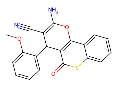 2-amino-4-(2-methoxyphenyl)-5-oxo-4H,5H-thiochromeno[4,3-b]pyran-3-carbonitrile structure