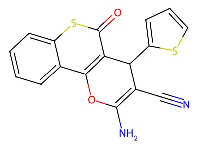 2-amino-5-oxo-4-(2-thienyl)-4H,5H-thiochromeno[4,3-b]pyran-3-carbonitrile structure