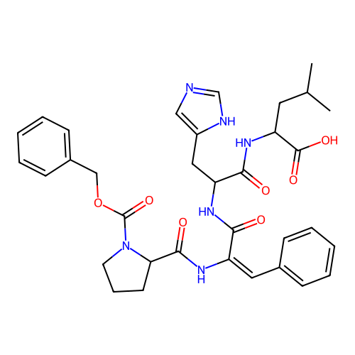 N-Benzyloxycarbonylprolyl-dehydrophenylalanyl-histidyl-leucine structure