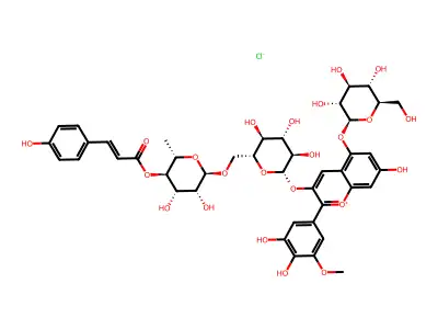 [(2S,3R,4S,5R)-6-[[(2R,3S,4S,5R)-6-[2-(3,4-dihydroxy-5-methoxyphenyl)-7-hydroxy-5-[(3R,4S,5S,6R)-3,4,5-trihydroxy-6-(hydroxymethyl)oxan-2-yl]oxychromenylium-3-yl]oxy-3,4,5-trihydroxyoxan-2-yl]methoxy]-4,5-dihydroxy-2-methyloxan-3-yl] 3-(4-hydroxyphenyl)prop-2-enoate chloride structure
