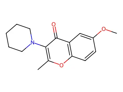 4H-1-Benzopyran-4-one, 6-methoxy-2-methyl-3-(1-piperidinyl)- structure