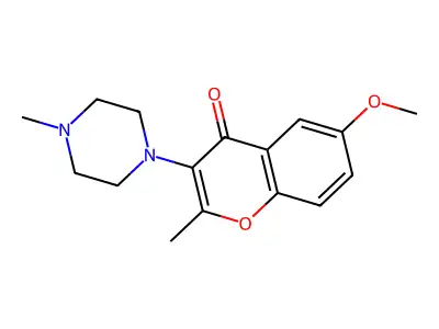 4H-1-Benzopyran-4-one, 6-methoxy-2-methyl-3-(4-methyl-1-piperazinyl)- structure