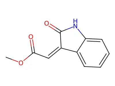 Acetic acid, (1,2-dihydro-2-oxo-3H-indol-3-ylidene)-, methyl ester structure