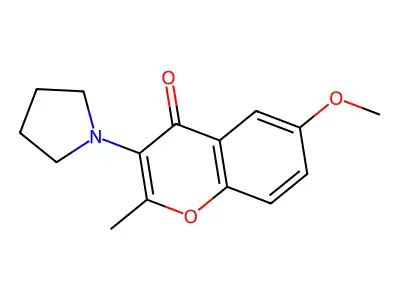 4H-1-Benzopyran-4-one, 6-methoxy-2-methyl-3-(1-pyrrolidinyl)- structure
