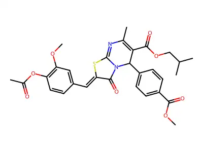 2-Methylpropyl 2-{[4-(acetyloxy)-3-methoxyphenyl]methylidene}-5-[4-(methoxycarbonyl)phenyl]-7-methyl-3-oxo-2,3-dihydro-5H-[1,3]thiazolo[3,2-a]pyrimidine-6-carboxylate structure