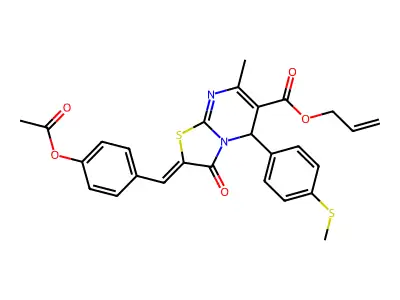 prop-2-enyl 2-[(4-acetyloxyphenyl)methylidene]-7-methyl-5-(4-methylsulfanylphenyl)-3-oxo-5H-[1,3]thiazolo[3,2-a]pyrimidine-6-carboxylate structure
