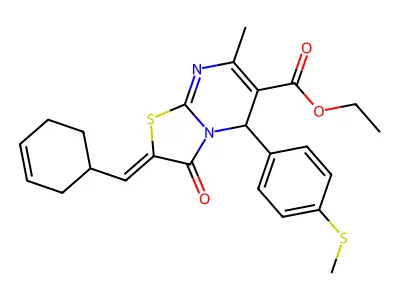 Ethyl 2-[(cyclohex-3-en-1-yl)methylidene]-7-methyl-5-[4-(methylsulfanyl)phenyl]-3-oxo-2,3-dihydro-5H-[1,3]thiazolo[3,2-a]pyrimidine-6-carboxylate structure