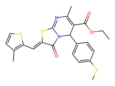 ethyl 7-methyl-5-(4-methylsulfanylphenyl)-2-[(3-methylthiophen-2-yl)methylidene]-3-oxo-5H-[1,3]thiazolo[3,2-a]pyrimidine-6-carboxylate structure