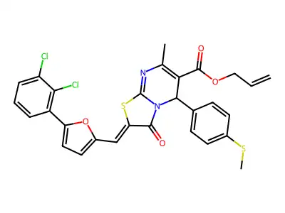 prop-2-enyl 2-[[5-(2,3-dichlorophenyl)furan-2-yl]methylidene]-7-methyl-5-(4-methylsulfanylphenyl)-3-oxo-5H-[1,3]thiazolo[3,2-a]pyrimidine-6-carboxylate structure
