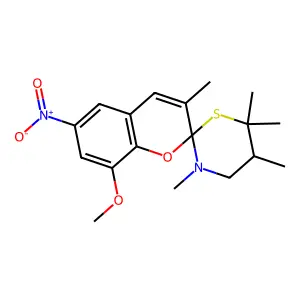 8'-Methoxy-3,3',5,6,6-pentamethyl-6'-nitrospiro[1,3-thiazinane-2,2'-chromene] structure
