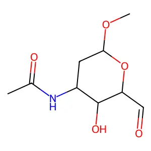 N-(2-formyl-3-hydroxy-6-methoxyoxan-4-yl)acetamide structure