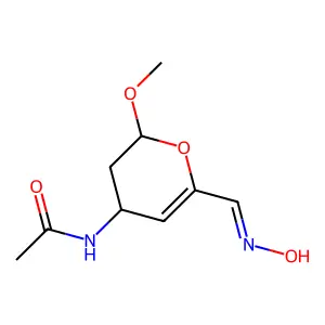 N-[2-(hydroxyiminomethyl)-6-methoxy-5,6-dihydro-4H-pyran-4-yl]acetamide structure