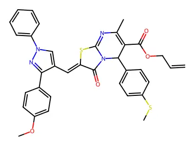 Prop-2-en-1-yl 2-{[3-(4-methoxyphenyl)-1-phenyl-1H-pyrazol-4-yl]methylidene}-7-methyl-5-[4-(methylsulfanyl)phenyl]-3-oxo-2,3-dihydro-5H-[1,3]thiazolo[3,2-a]pyrimidine-6-carboxylate structure