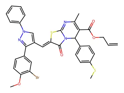 prop-2-enyl 2-[[3-(3-bromo-4-methoxyphenyl)-1-phenylpyrazol-4-yl]methylidene]-7-methyl-5-(4-methylsulfanylphenyl)-3-oxo-5H-[1,3]thiazolo[3,2-a]pyrimidine-6-carboxylate structure