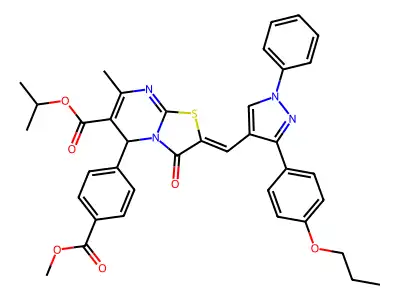 PROPAN-2-YL 2-(4-METHOXYCARBONYLPHENYL)-4-METHYL-9-OXO-8-[[1-PHENYL-3-(4-PROPOXYPHENYL)PYRAZOL-4-YL]METHYLIDENE]-7-THIA-1,5-DIAZABICYCLO[4.3.0]NONA-3,5-DIENE-3-CARBOXYLATE structure