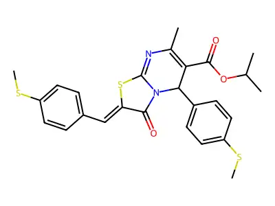 Propan-2-yl 7-methyl-5-[4-(methylsulfanyl)phenyl]-2-{[4-(methylsulfanyl)phenyl]methylidene}-3-oxo-2,3-dihydro-5H-[1,3]thiazolo[3,2-a]pyrimidine-6-carboxylate structure
