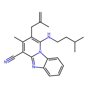 3-methyl-1-(3-methylbutylamino)-2-(2-methylprop-2-enyl)pyrido[1,2-a]benzimidazole-4-carbonitrile structure