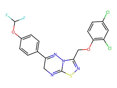 3-[(2,4-dichlorophenoxy)methyl]-6-[4-(difluoromethoxy)phenyl]-7H-[1,2,4]thiadiazolo[4,5-b][1,2,4]triazine structure