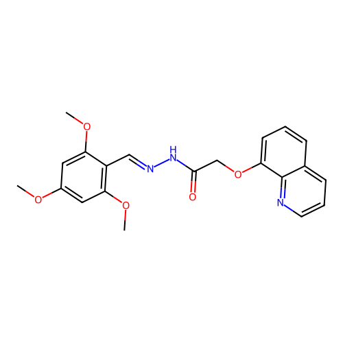 (E)-2-(quinolin-8-yloxy)-N'-(2,4,6-trimethoxybenzylidene)acetohydrazide structure