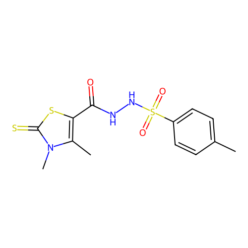 3,4-dimethyl-N'-(4-methylphenyl)sulfonyl-2-sulfanylidene-1,3-thiazole-5-carbohydrazide structure