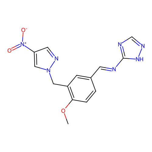 [4-Methoxy-3-(4-nitro-pyrazol-1-ylmethyl)-benzylidene]-(4H-[1,2,4]triazol-3-yl)-amine structure