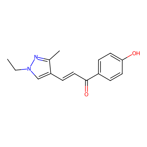 (E)-3-(1-ethyl-3-methylpyrazol-4-yl)-1-(4-hydroxyphenyl)prop-2-en-1-one structure