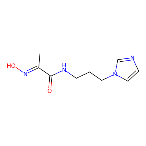 (2E)-2-(hydroxyimino)-N-[3-(1H-imidazol-1-yl)propyl]propanamide structure