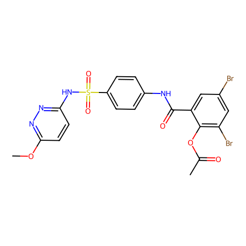 [2,4-dibromo-6-[[4-[(6-methoxypyridazin-3-yl)sulfamoyl]phenyl]carbamoyl]phenyl] Acetate structure