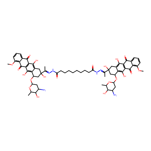 Decanedioic acid,3,6-trideoxy-.alpha.-L-lyxo-hexopyranosyl)oxy]-1,2,3,4,6,11-hexahydro-2,5,12-trihydroxy-7-methoxy-6,11-dioxo-2-naphthacenyl]ethylidene]hydrazide], dihydrochloride, [2S-[2.alpha.,2(2R*,4R*),4.alpha.]]- structure