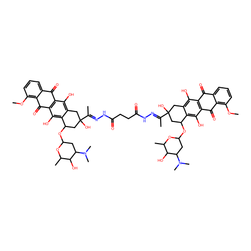 Butanedioic acid, bis[[1-[1,2,3,4,6,11-hexahydro-2,5,12-trihydroxy-7-methoxy-6,11-dioxo-4-[[2,3,6-trideoxy-3-(dimethylamino)-.alpha.-L-lyxo-hexopyranosyl]oxy]-2-naphthacenyl]ethylidene] hydrazide], dihydrochloride, (2S-(2.alpha.(2R*,4R*),4.alpha.))- structure