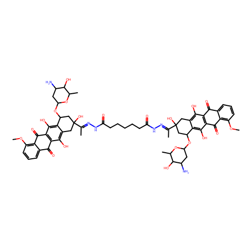 Heptanedioic acid,3,6-trideoxy-.alpha.-L-lyxo-hexopyranosyl)oxy]-1,2,3,4,6,11-hexahydro-2,5,12-trihydroxy-7-methoxy-6,11-dioxo-2-naphthacenyl]ethylidene]hydrazide], dihydrochloride, [2S-[2.alpha.,2(2R*,4R*),4.alpha.]]- structure